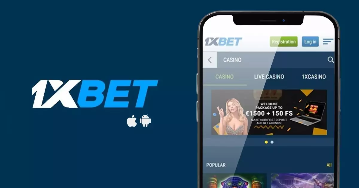 Aplicación móvil de 1xBet en un teléfono, compatible con Android e iOS